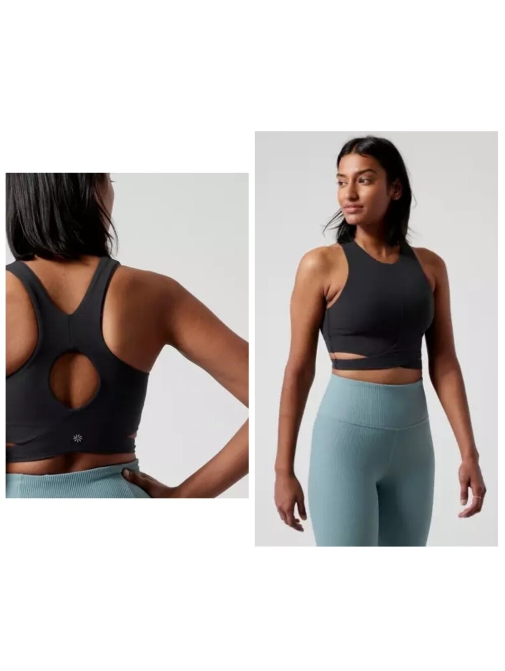 Athleta Black Conscious Crop Sports Bra Small A-C Powervita Yoga Buttery Soft